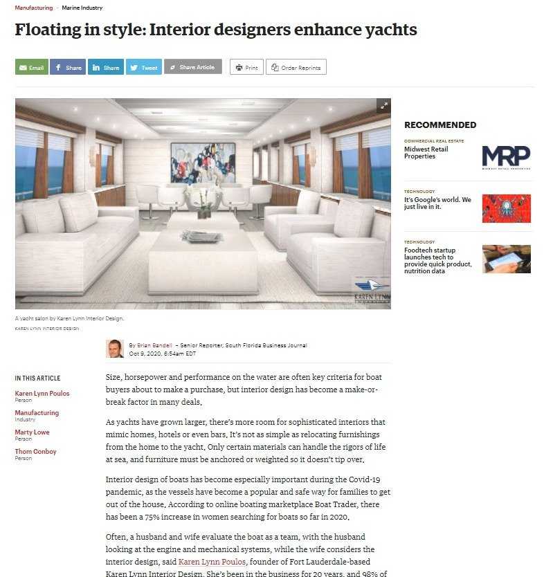 Article - Karen Lynn Interiors - Interior Design for Yacht, Aircrafts and Residential Projects
